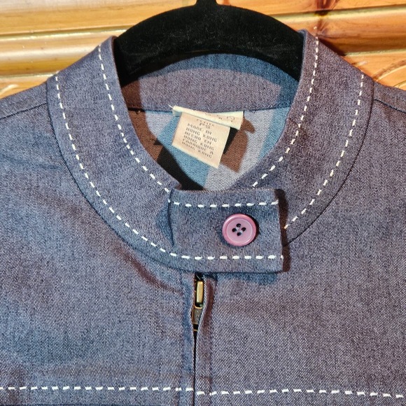 Women's Blue Denim-Look Sigrid Olsen Sport Zip Up Jacket Size Petite Small - Picture 4 of 11